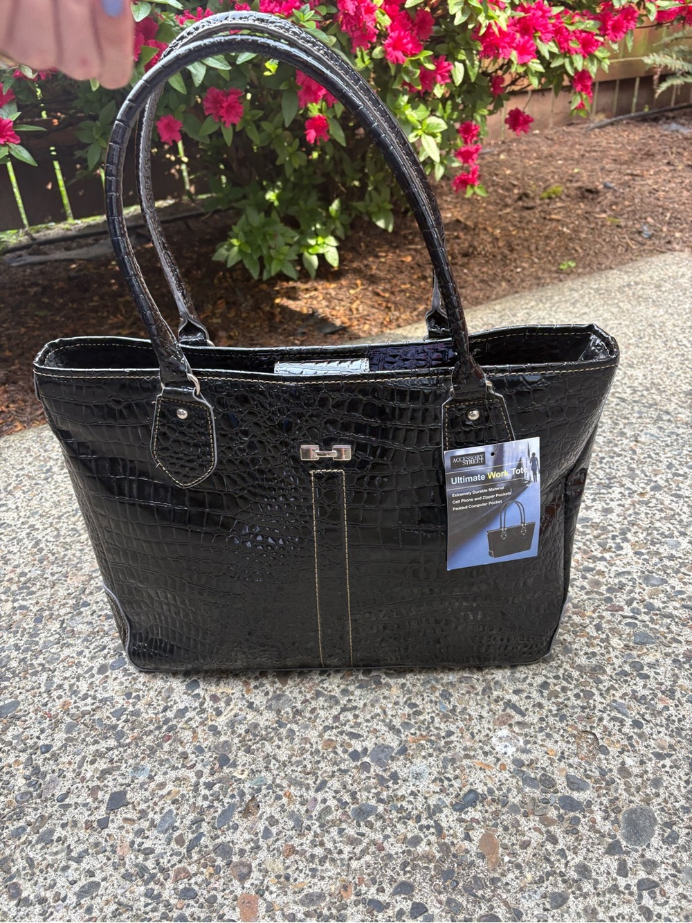Black Croc-Embossed Tote Bag - Ultimate Work Tote